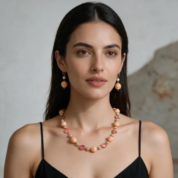 Gold_Multicolor_Brass_Pearl_Cubic_Zirconia_Deco_Beaded_Necklace_For_Women