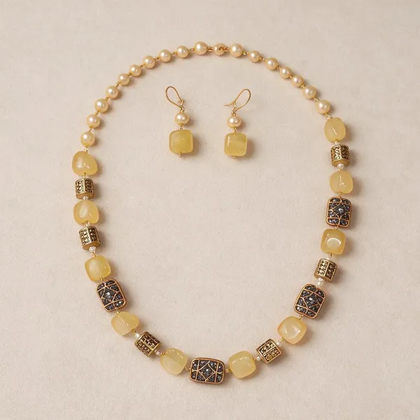 Yellow_White_Quartz_Pearl_Brass_Necklace_For_Women