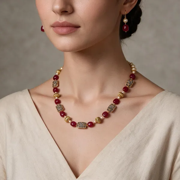 Red_White_Quartz_Pearl_Brass_Necklace_For_Women