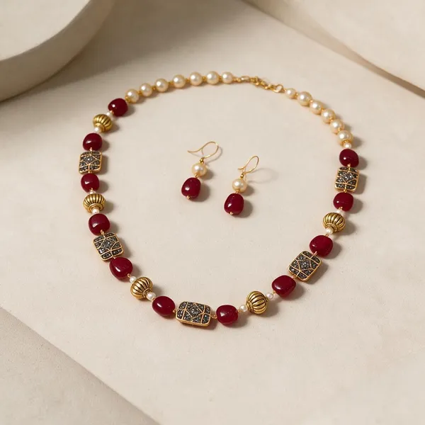 Red_White_Quartz_Pearl_Brass_Necklace_For_Women