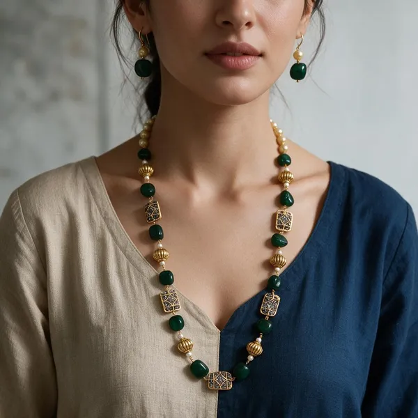 Green_White_Quartz_Pearl_Brass_Necklace_For_Women