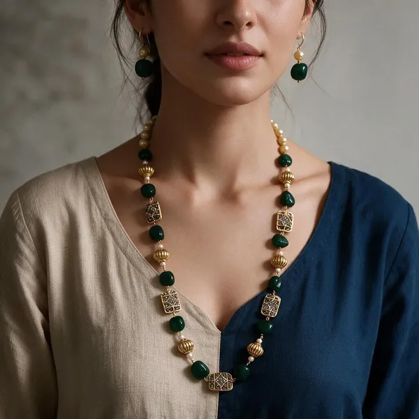 Green_White_Quartz_Pearl_Brass_Necklace_For_Women
