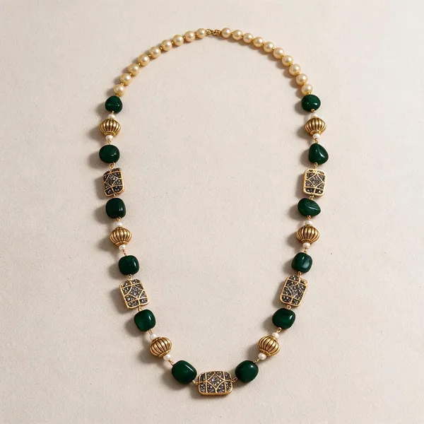 Green_White_Quartz_Pearl_Brass_Necklace_For_Women