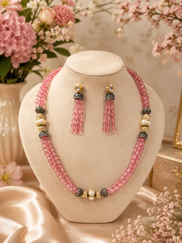 White_Hydro_Quartz_Pearl_Brass_Beaded_Necklace_For_Women
