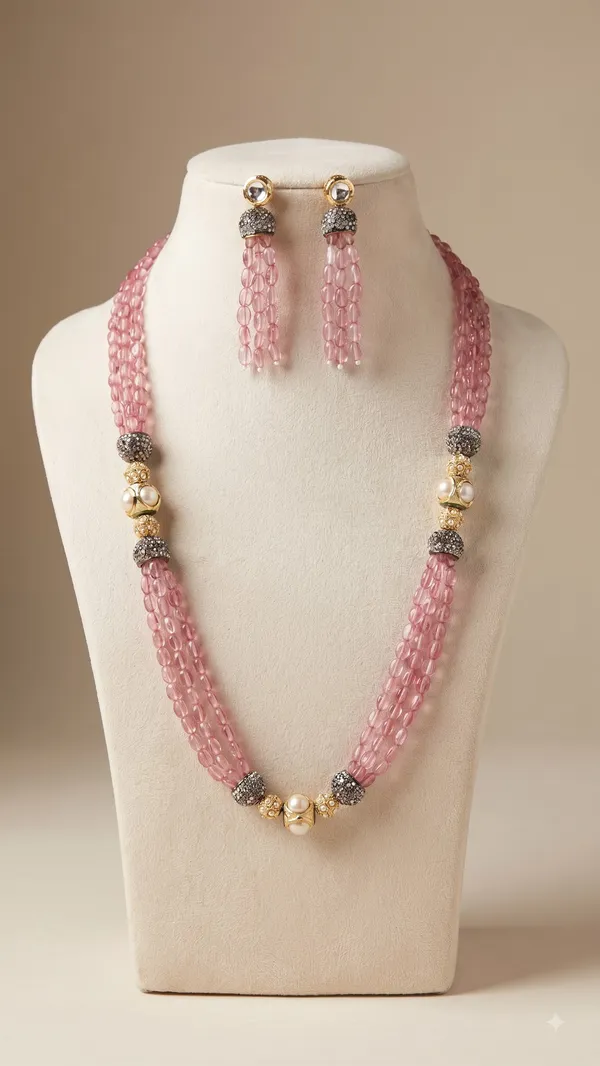 White_Hydro_Quartz_Pearl_Brass_Beaded_Necklace_For_Women
