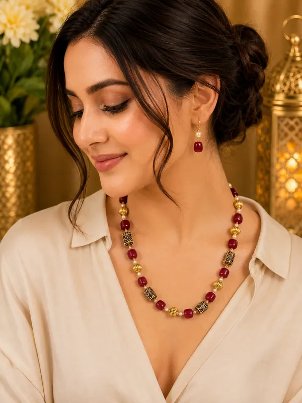 Red_White_Quartz_Pearl_Brass_Necklace_For_Women