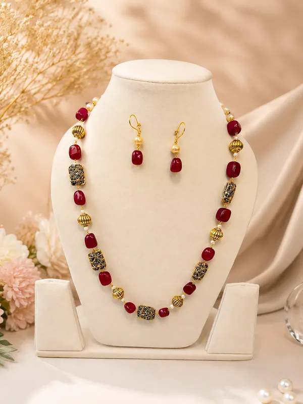 Red_White_Quartz_Pearl_Brass_Necklace_For_Women