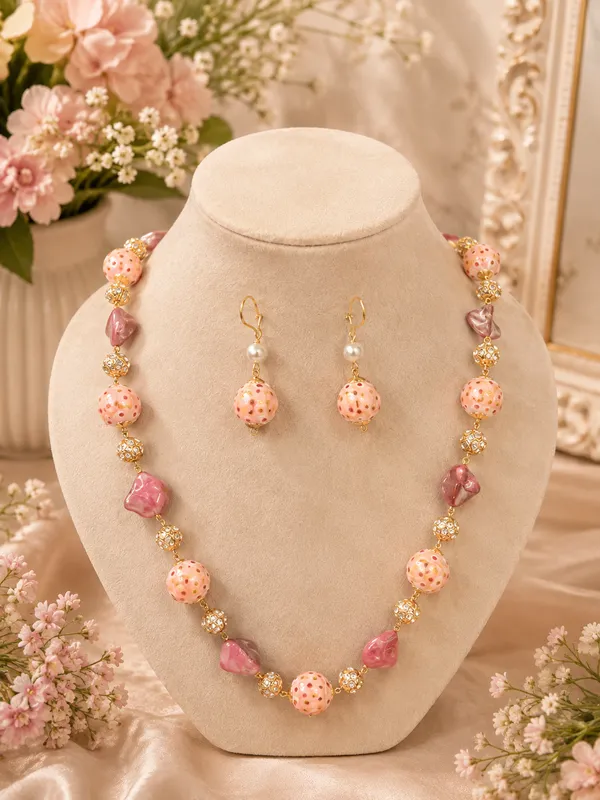 Gold_Multicolor_Brass_Pearl_Cubic_Zirconia_Deco_Beaded_Necklace_For_Women