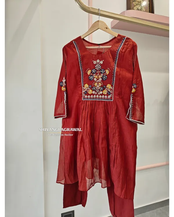 Rust_Wine_Mul_Chanderi__Coord_Set_For_Women
