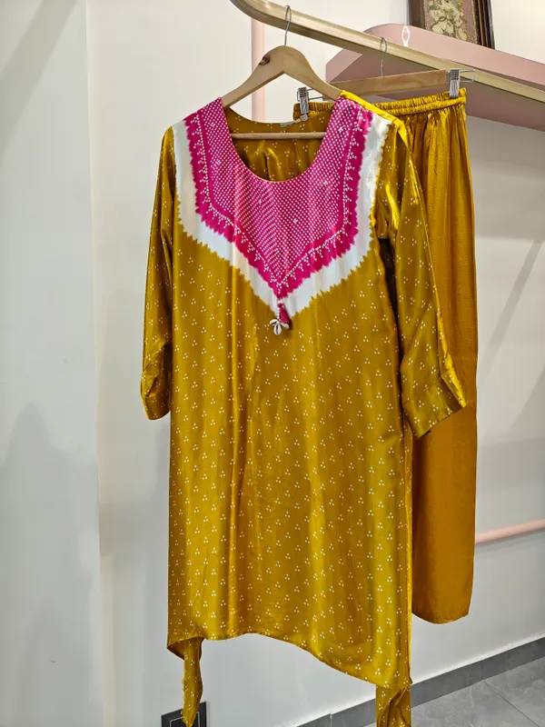 Mustard_Silk_Straight_Geometric_Yoke_Kurta_Set_For_Women