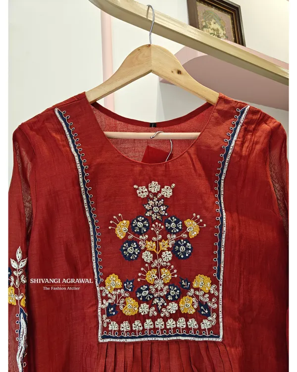 Rust_Wine_Mul_Chanderi__Coord_Set_For_Women