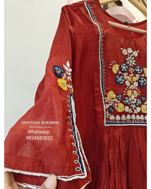 Rust_Wine_Mul_Chanderi__Coord_Set_For_Women