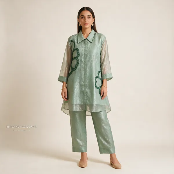 Aqua_Tissue_Straight_Floral_Applique_Coord_Set_For_Women