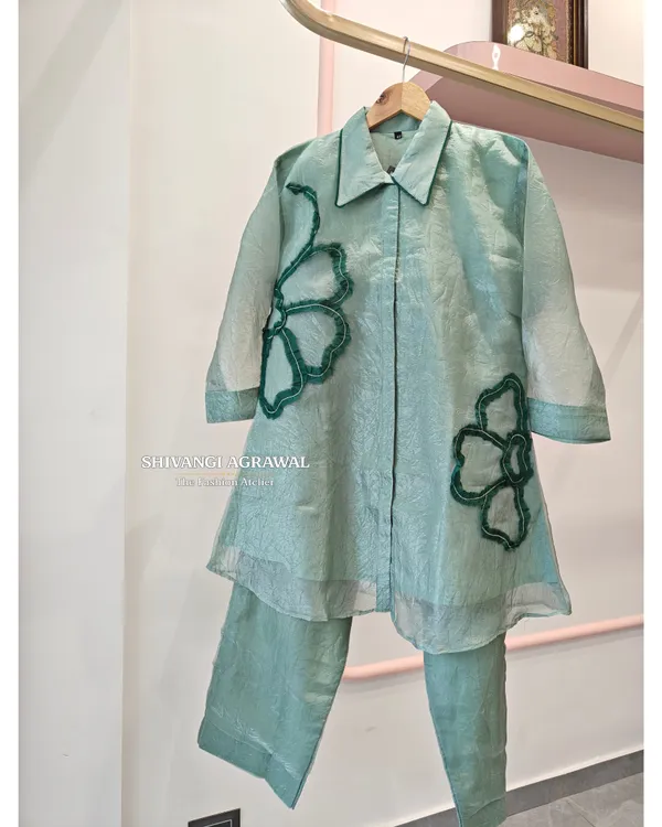 Aqua_Tissue_Straight_Floral_Applique_Coord_Set_For_Women