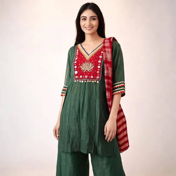 Green_Mul_Chanderi_Straight_Embellished_Kurta_Set_For_Women