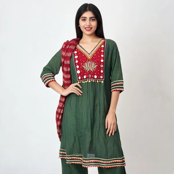 Green_Mul_Chanderi_Straight_Embellished_Kurta_Set_For_Women