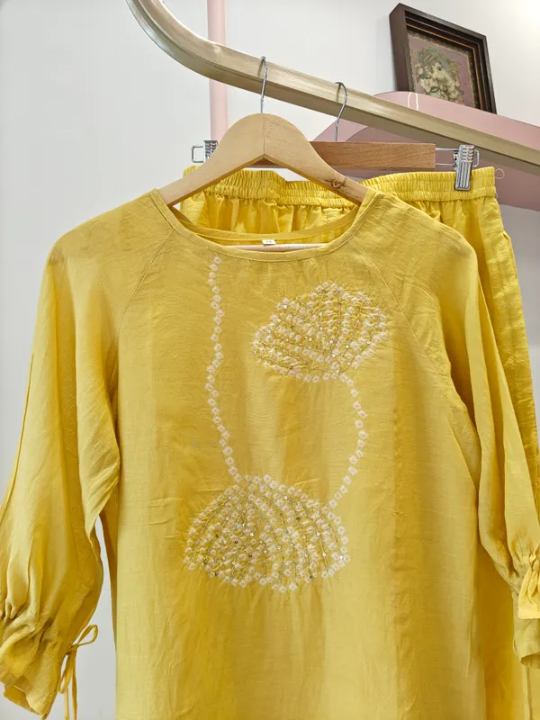 Yellow_Mul_Chanderi_A_line_Embellished_Kurta_Set_For_Women