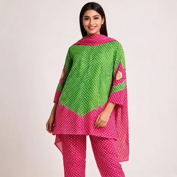 Green_Pink_Cotton_Straight_Dotted_Print_Coord_Set_For_Women