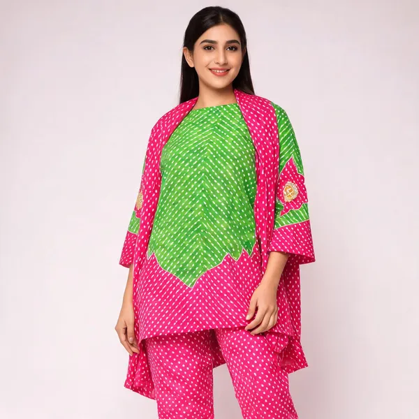Green_Pink_Cotton_Straight_Dotted_Print_Coord_Set_For_Women