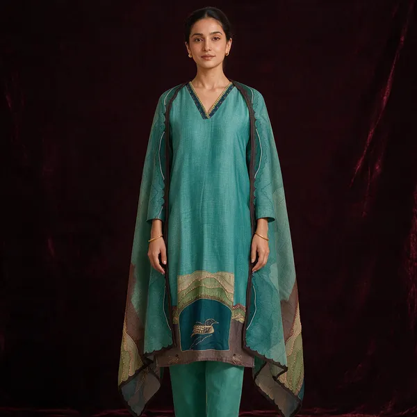 Teal_Mul_Chanderi_Straight_Kurta_Set_For_Women