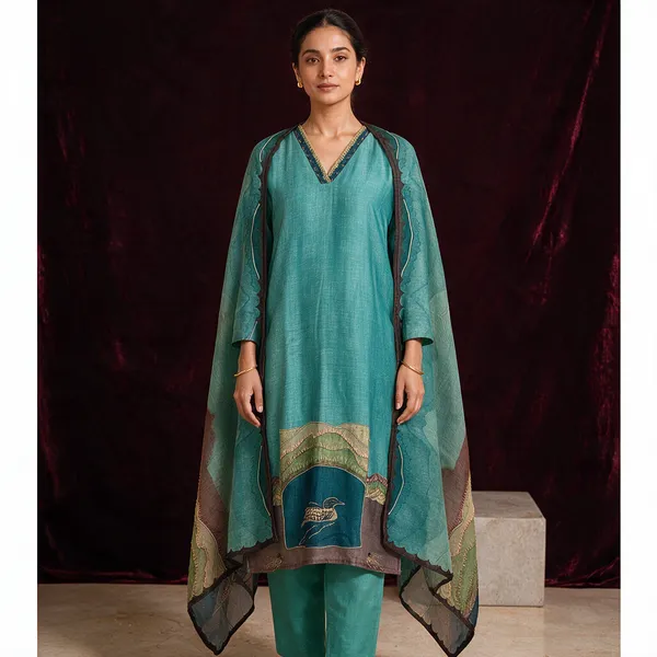 Teal_Mul_Chanderi_Straight_Kurta_Set_For_Women