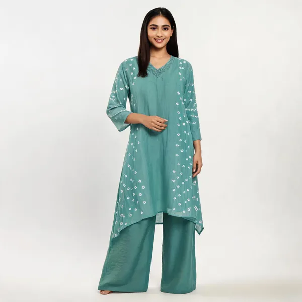 Teal_Mul_Chanderi_Straight_Geometric_Print_Kurta_Set_For_Women