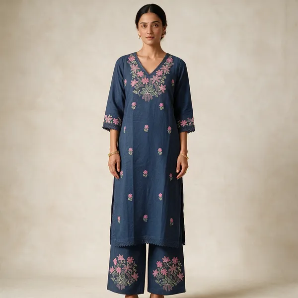 Blue_Cotton_Straight_Floral_Embroidered_Kurta_Set_For_Women