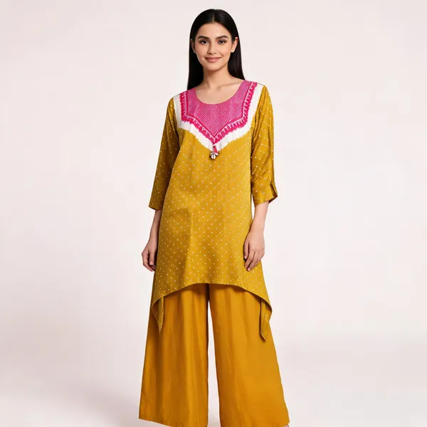 Mustard_Silk_Straight_Geometric_Yoke_Kurta_Set_For_Women