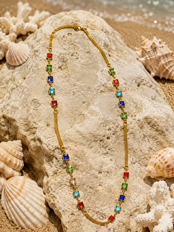 HolAura_22_Karat_Gold_Plated_Multicolor_Square_Gemstone_Necklace