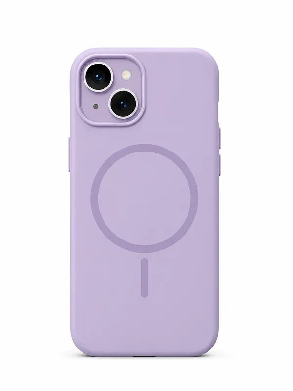 Lavender_Snap_Fit_Silicone_Case_for_iPhone_15_with_MagSafe,_Soft_Microfiber_Lining,_Anti-Scratch_Shockproof_Protective_Case
