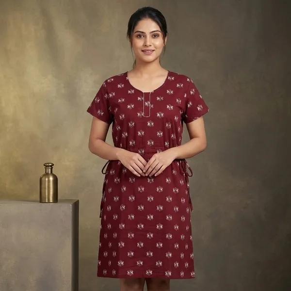 Maroon_Cotton_Night_Dress_For_Women