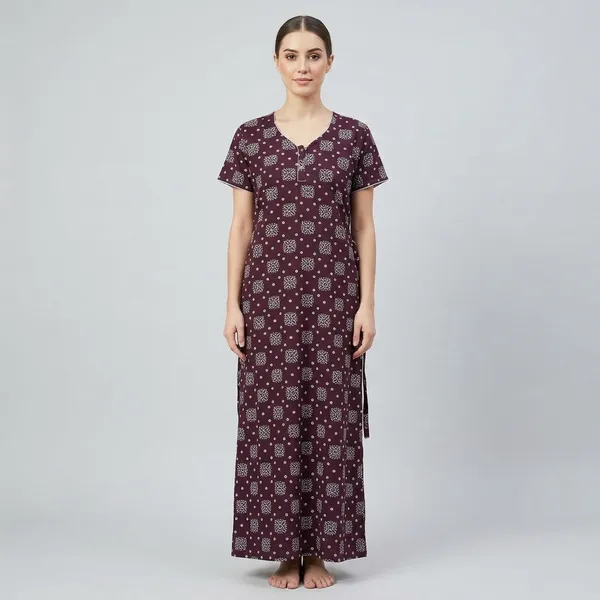 Maroon_Cotton_Night_Dress_For_Women