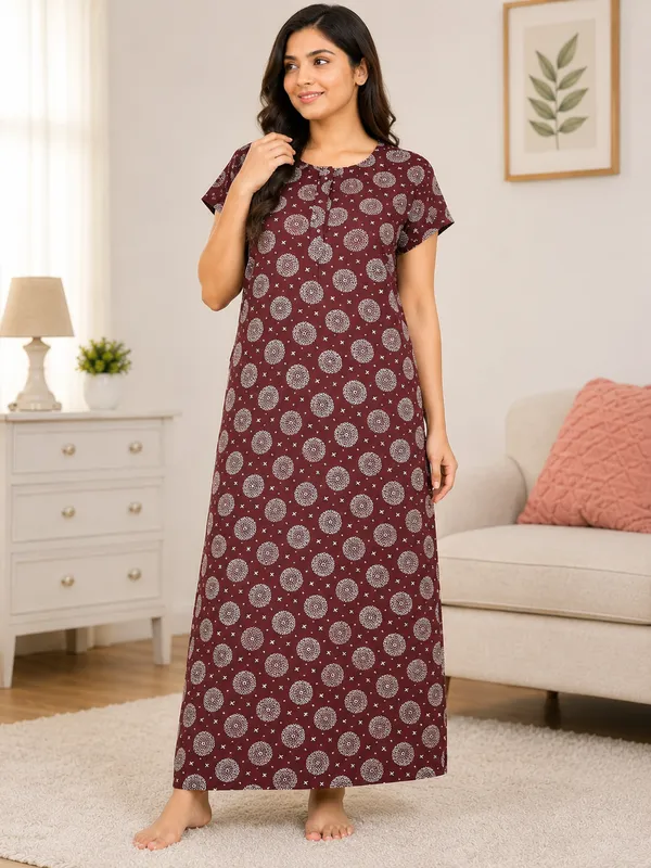Maroon_Cotton_Night_Dress_For_Women