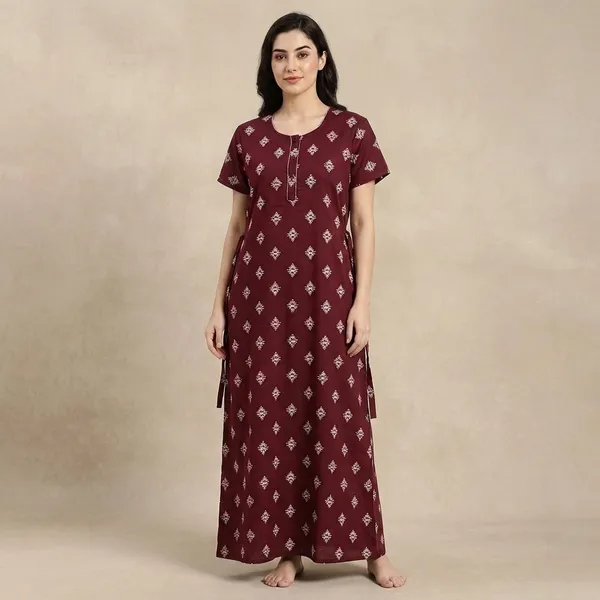 Maroon_Cotton_Night_Dress_For_Women