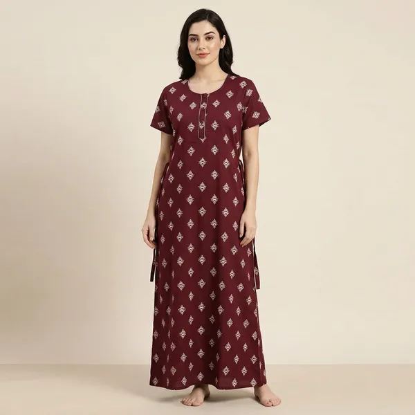 Maroon_Cotton_Night_Dress_For_Women