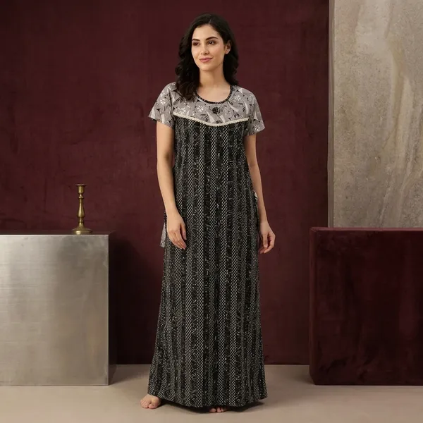 Black_&_Grey_Cotton_Night_Dress_For_Women