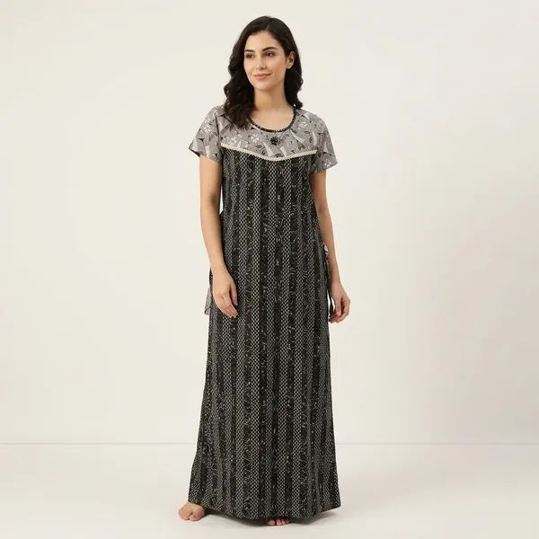 Black_&_Grey_Cotton_Night_Dress_For_Women