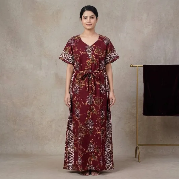 Maroon_Cotton_Night_Dress_For_Women