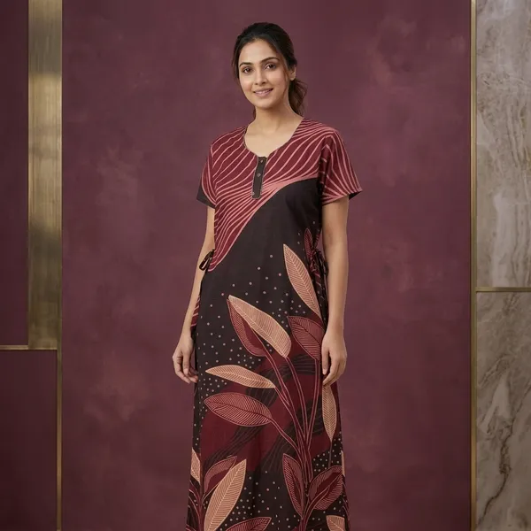 Maroon_Cotton_Night_Dress_For_Women