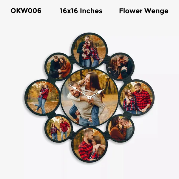 Mdf_Wenge_Flower_Shaped_Photo_Collage_Wall_Clock