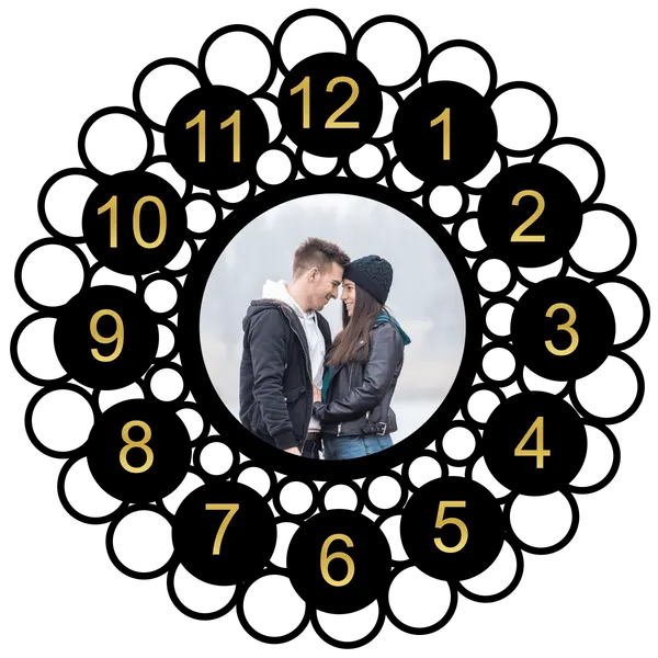 Mdf_Decorative_Concentric_Ring_Black_Gold_Photo_Wall_Clock
