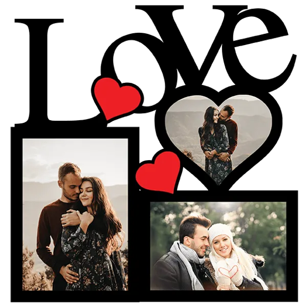 Mdf_Romantic_Love_Heart_Three_Photo_Collage_Wall_Frame