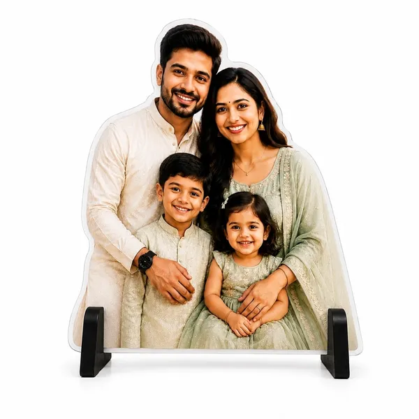 Mdf_Clear_Acrylic_Family_Tabletop_Photo_Frame_With_Black_Stand