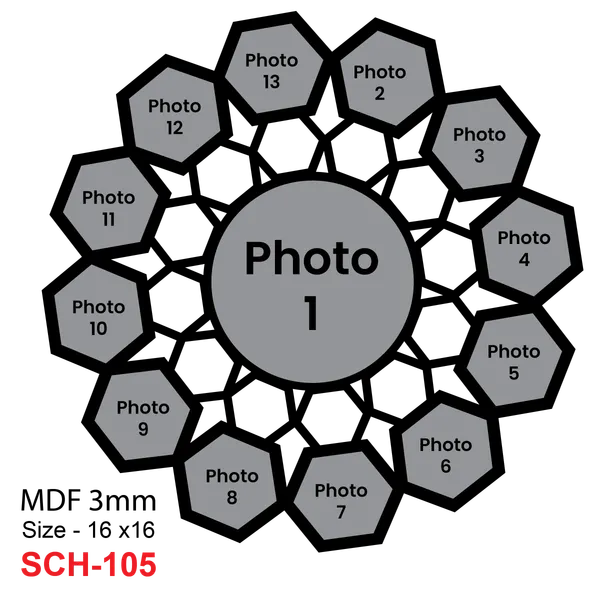 Mdf_Black_Geometric_Hexagonal_Collage_Photo_Wall_Decor