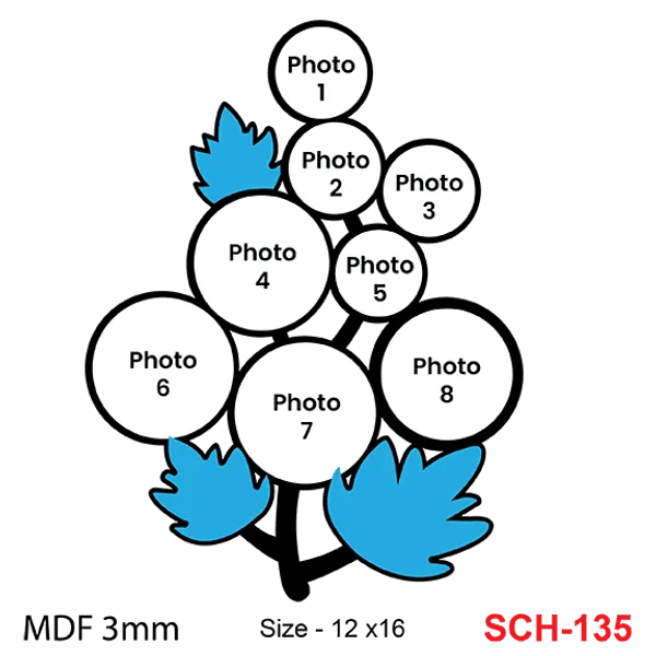 Mdf_Blue_Bird_Eight_Circular_Photo_Wall_Frame