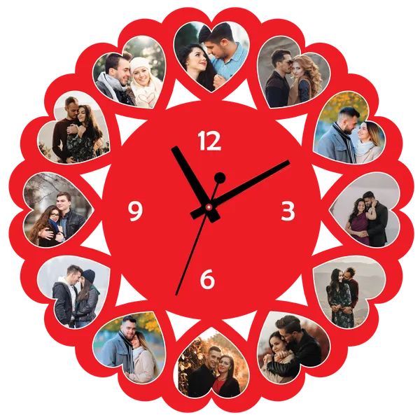 Mdf_Red_Heart_Design_Photo_Collage_Analogue_Wall_Clock