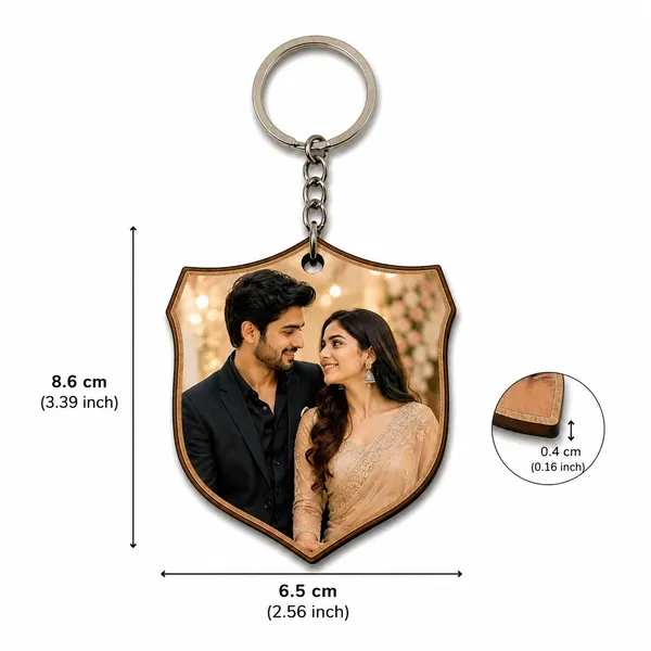 Multicolor_Metal_Wood_Shield_Shape_Couple_Photo_Keychain