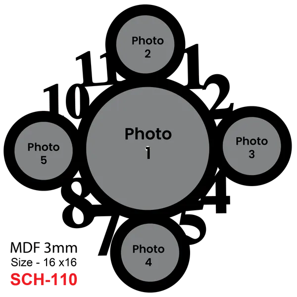 Mdf_Black_Circular_Five_Photo_Collage_Wall_Clock