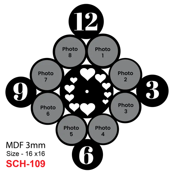 Mdf_Eight_Round_Photo_Collage_Wall_Clock
