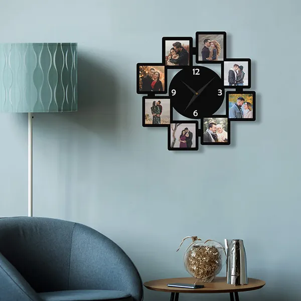 Mdf_Modern_Collage_Black_Photo_Frame_Wall_Clock